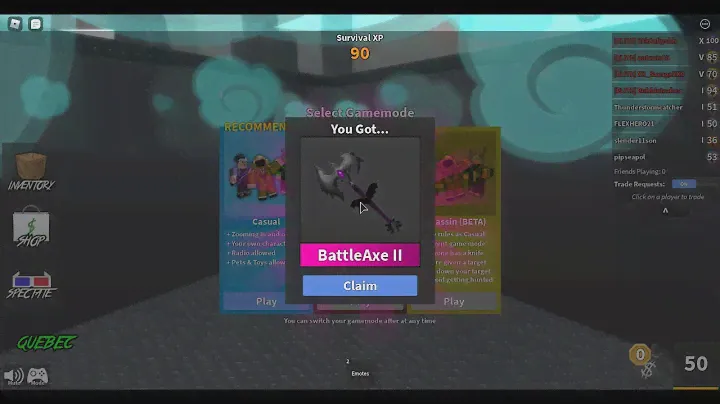 Trading Vintage Laser for Battle Axe 2 in MM2.